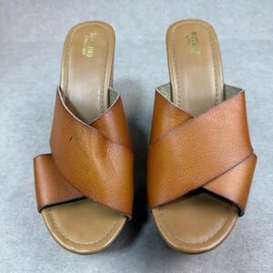 Mossimo‎ Brown Cross Strap Platform Wedge Sandals Sz 8.5 Slip-On Studded Heels